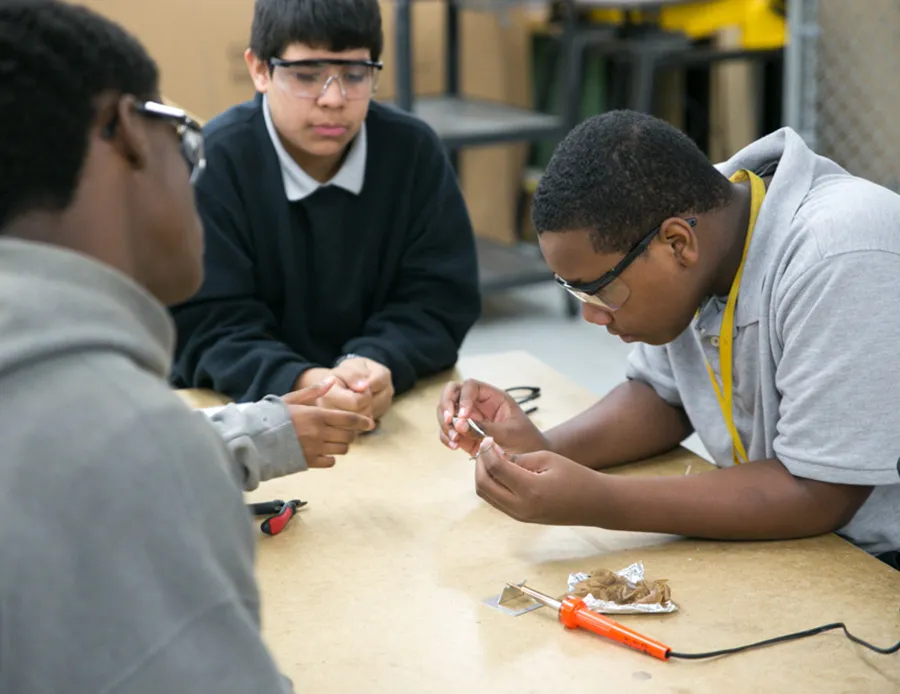Austin ISD students working on a classroom STEM project